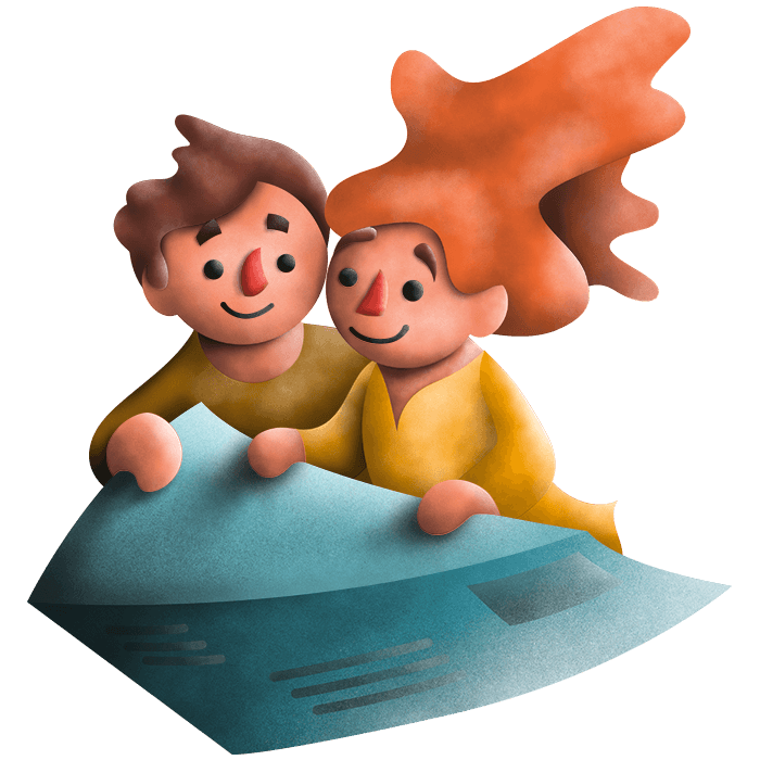 Illustration of a couple flying on a letter