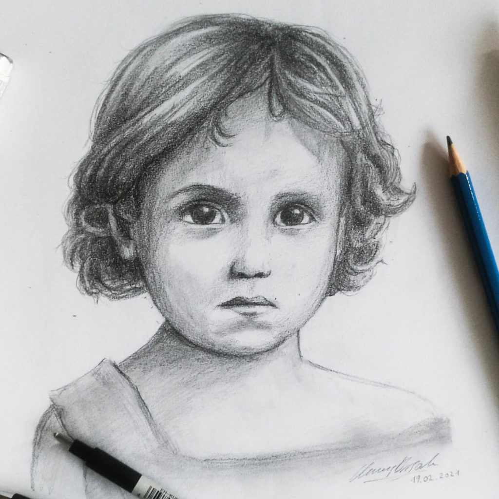 Titelbild Porträtzeichnung Uroma als Kind