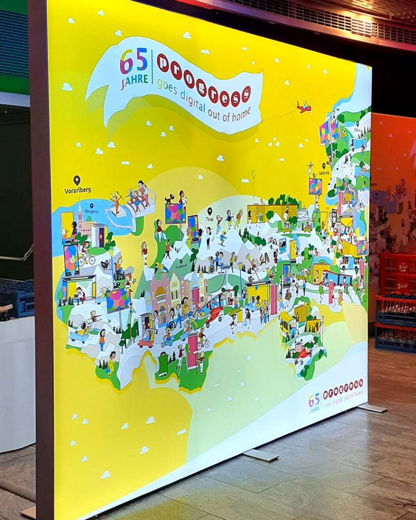 Progress Wimmelbild Aufsteller von Salzburger Illustrator Clemens Birsak